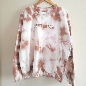 LACAUSA (Anthropologie),C'est La Vie Tie Dye Crewneck Sweatshirt, Clay, Size Med
